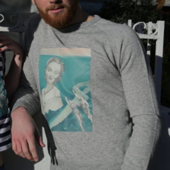 Collage Print Grey Sweatshirt Original Graphic Artist Design titled Fatal Flaw - Picture 4 of 13